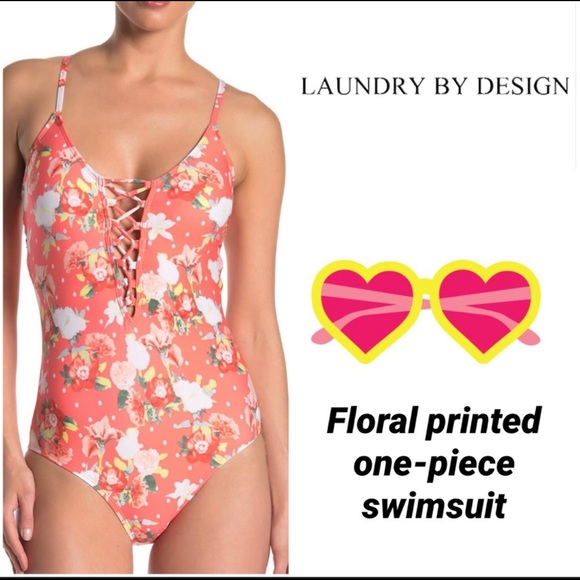 LAUNDRY BY DESIGN one piece Bright Coral Lace Up Swimsuit XS - Picture 2 of 16